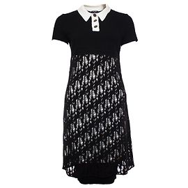 Chanel, Offenes, gewebtes Wollkleid mit weißem Kragen