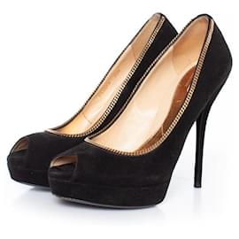 gucci, décolleté spuntate con plateau in pelle scamosciata nera - Gucci