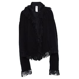 HERVE LEGER, Schwarzer Mohair-Cardigan mit Kapuze und Fransen. - Herve Leger