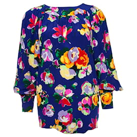 Autre Marque Ungaro, Blusa de seda azul con estampado floral..