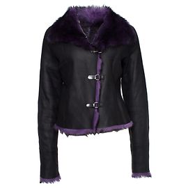 Autre Marque Olivier Strelli, Abrigo lammy negro con pelo morado.