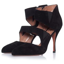 AZZEDINE ALAÏA, Stivaletti ricci in camoscio nero.