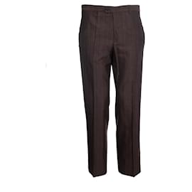 Prada, Dunkelbraun gestreifte Wollhose.