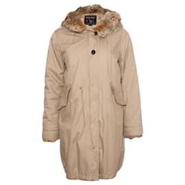 WOOLRICH, Caqui/Parka con capucha color arena y forro de pelo extraíble en talla S.