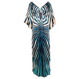 Autre Marque Kino, Blau/Weißes, grafisch gestreiftes Abendkleid in Größe 1/S, mit Strass um die Taille.