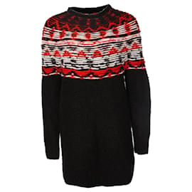 Autre Marque Denham, schwarzer Wollpullover mit Rot/Weiß um den Hals in Größe S.