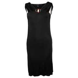 Gucci, Vestido negro con marrón./adorno de oro.