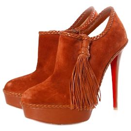 Christian Louboutin, camurça marrom/tiro de plataforma de couro com borla em tamanho 40.5.