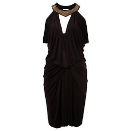 Faith Connexion Glaubensverbindung, Schwarzes drapiertes Kleid mit individueller Halspasse in Größe S.
