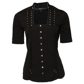Gucci, Top preto com botões dourados.
