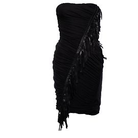 BLUMARINE, vestido corset negro con flecos