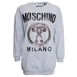 Moschino, Jersey gris con imperdibles.