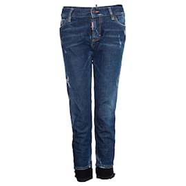 Dsquared2, jeans azules con ribete de encaje.