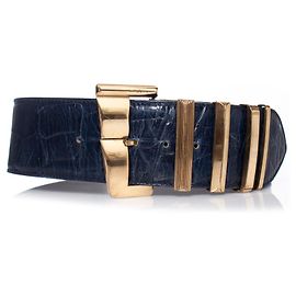 Gianni Versace, Blauer Taillengürtel aus Leder mit Krokodilprägung
