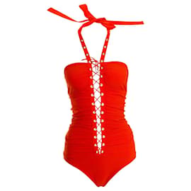 WOLFORD, Orangefarbener, taillierter Stretch-Badeanzug. - Wolford