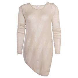 Helmut Lang, beige/top asimétrico tejido abierto natural en talla S.