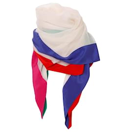 YVES SAINT LAURENT, Crème vintage/foulard carré de couleur blanc cassé avec bords colorés. - Yves Saint Laurent