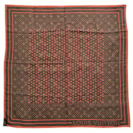 Sciarpa Louis Vuitton Monogramma in Seta Marrone Arancione 70x70cm