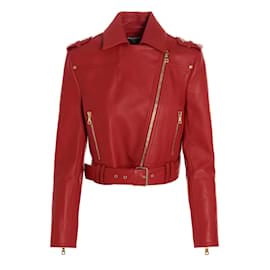 Chaqueta Balmain de piel de cordero roja