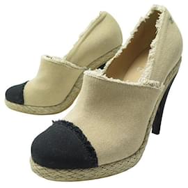 NUEVAS ZAPATOS ALPARGATA CHANEL EN LONA DESRAYADA G29964 42 ZAPATOS BEIGE - Chanel