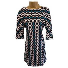 MILLY New York Damenkleid aus blaugrüner, schwarzer Seide mit kurzen Ärmeln, USA 4 Vereinigtes Königreich 8 EU 36