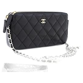 CHANEL Portafoglio in Pelle di Agnello Perla con Catena WOC Borsa a Doppia Cerniera - Chanel