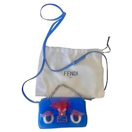 Borsa Fendi Baguette Monster Mini in pelle di agnello blu navy