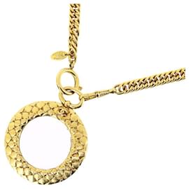 *Collana Chanel collana vintage con lente d'ingrandimento qui marchio matelasse motivo catena metallo oro GP CHANEL accessori da donna collana lunga marca COLLANA VINTAGE bellissimo oro antico