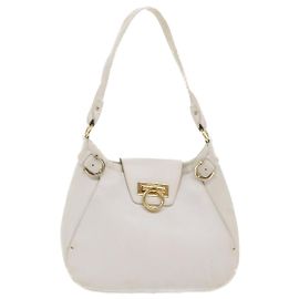 Salvatore Ferragamo Bolso De Hombro Gancini Cuero Blanco ES-21/4407 Autenticación4652