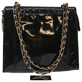 Borsa a tracolla CHANEL in pelle verniciata nera CC Auth bs6435