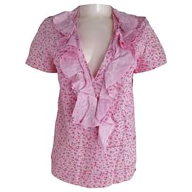 Comme des Garcons Blumenbluse mit Rüschen und V-Ausschnitt