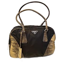 Prada Handtasche Nylon Python Print Dunkelbraun