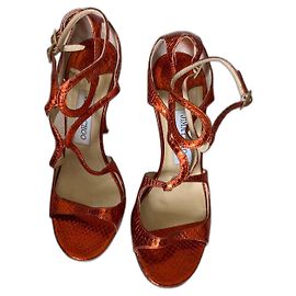 Jimmy Choo Throw Sandalen Orange Exotisches Leder