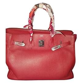 Borsa a mano Hermès Birkin in agnello rosso scuro