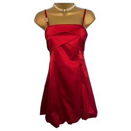 KAREN MILLEN Damen-Minikleid aus rotem Satin mit Trägern, Fit & Flare, Blasensaum, UK 10