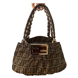Borsa Fendi Mia in tela nera e marrone scuro