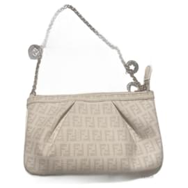 Fendi Baguette Monogramm Stofftasche Weiß Grau