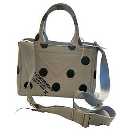 Borsa a mano Prada Drill Pois in tessuto turchese