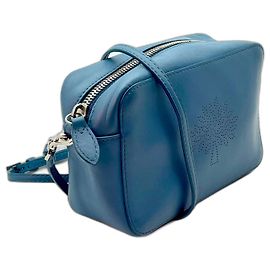 Mulberry Blossom Pochette mit Riemen Kalbsnappaleder Stahlblaue Umhängetasche