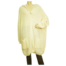 Autre Marque marfil crossley 100% Chaqueta larga con capucha de punto de lana con un botón talla L