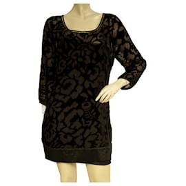 Juicy Couture Black Silky Devore Velour Floral Beaded Mini Dress Size 8