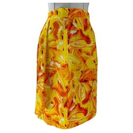 Falda midi de seda Escada Amarilla