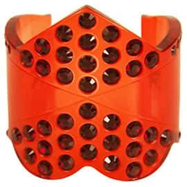Bracciale rigido Louis Vuitton a cuore largo in resina rossa con strass rossi RARO!!