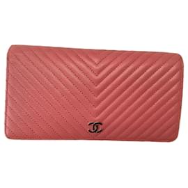 Chanel Caviar Chevron Geldbörse Rosa Leder