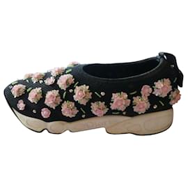 Dior Fusion Sneaker Schwarz Stoff mit Rosa Rosen