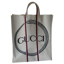 Gucci Tote Bag Schlangenemblem Beige Canvas