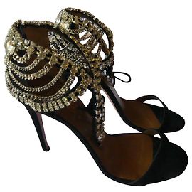 Aquazzura High Heels aus schwarzem Wildleder mit Kristallen