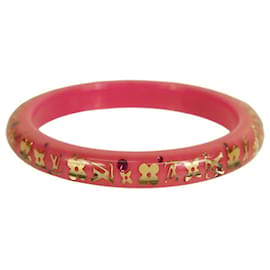 Bracciale rigido Louis Vuitton Thin Inclusion PM fucsia con paillettes in resina dorata