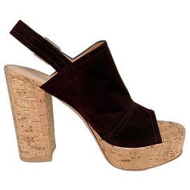 Mule con zeppa Gianvito Rossi Slingback Camoscio Cioccolato