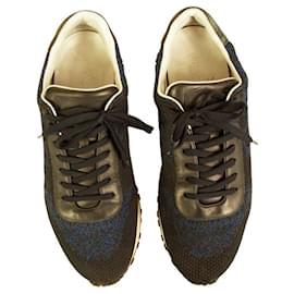 Scarpe stringate con suola in gomma da uomo Louis Vuitton Damier nere e blu 7.5UK